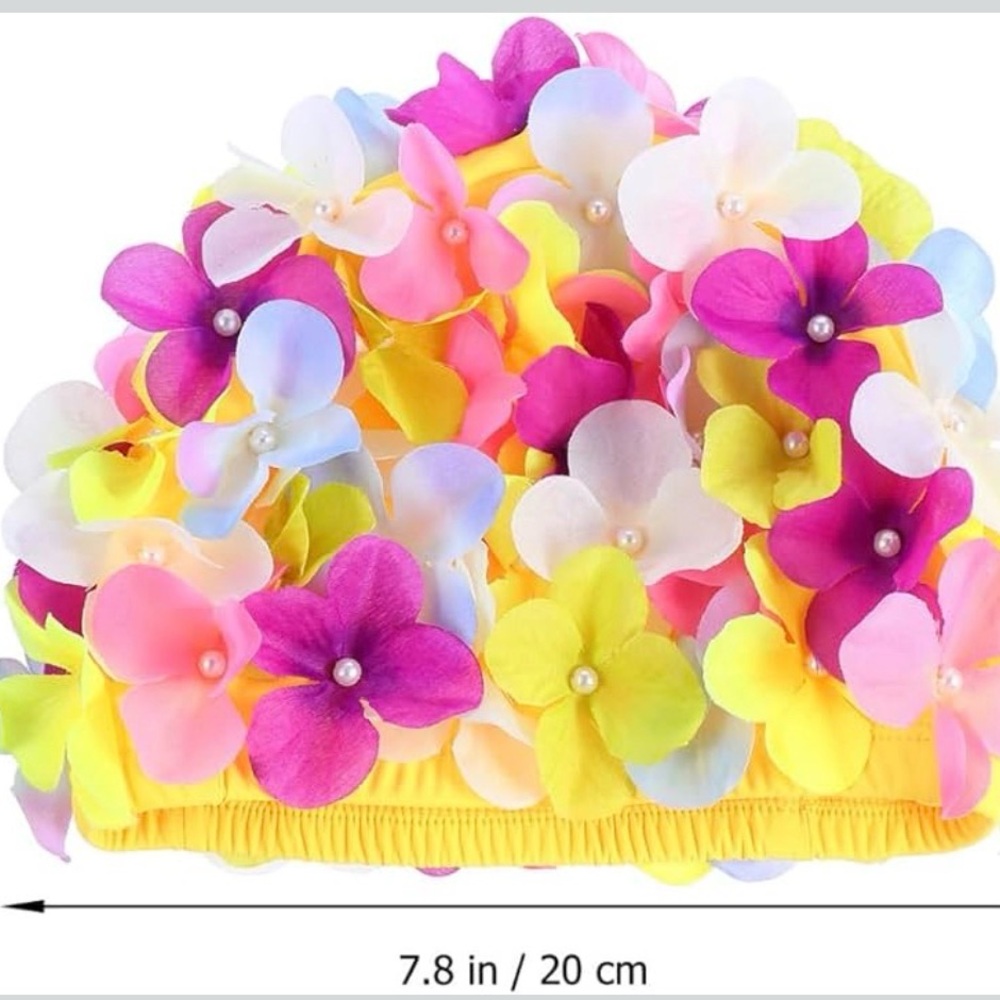 Great Party Favors! 10 Floral Swim Caps with Multicolor Flowers - 10 Total, NWT